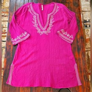Old Navy Embroidered Pink Gauze Swim Coverup Tunic Top Sz L